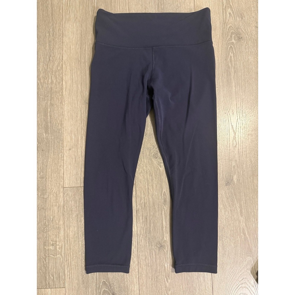 Athleta Elation Capri Powervita Navy‎ Blue High Waisted Yoga Leggings Womens S